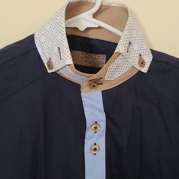 Men Navy Blue Button Down Long sleeves 100% Cotton Dress Shirt  Size S - Picture 3 of 7